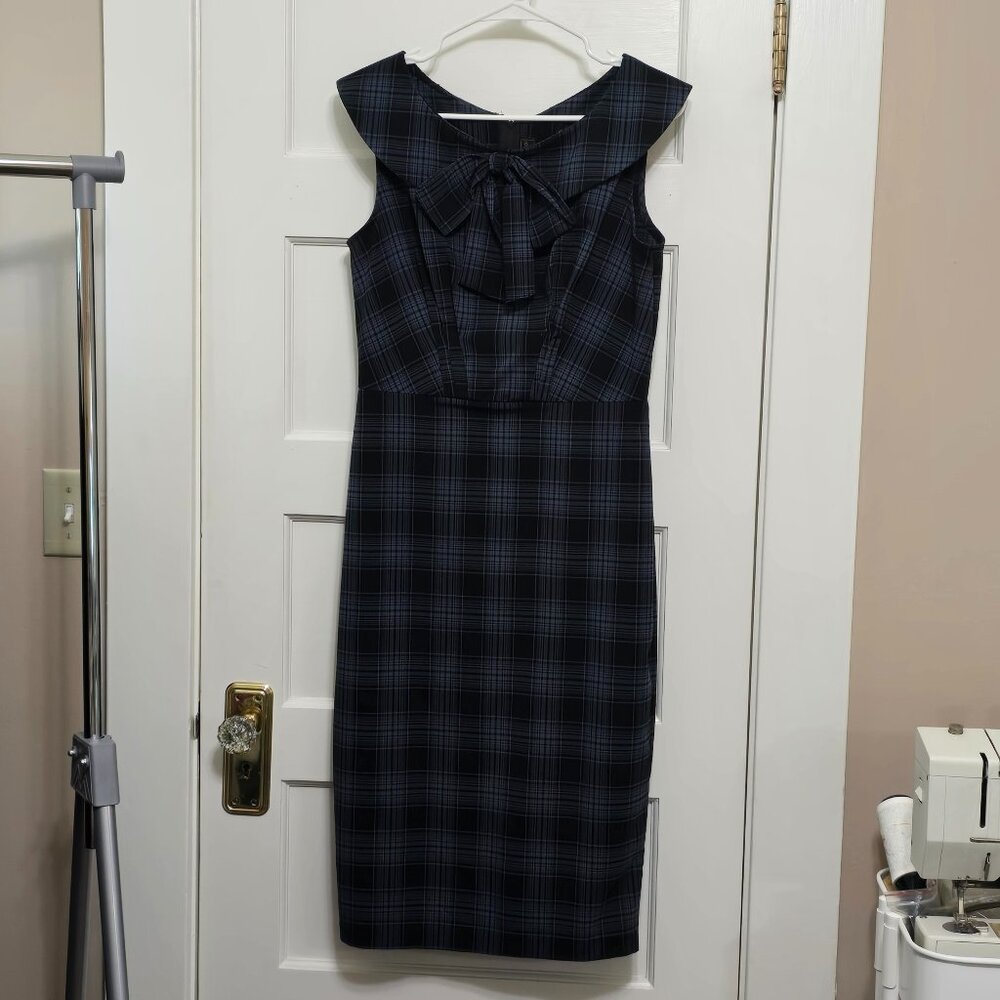 RARE Stop Staring Emma Plaid wiggle dress/ Pencil dress with bow detail - L
